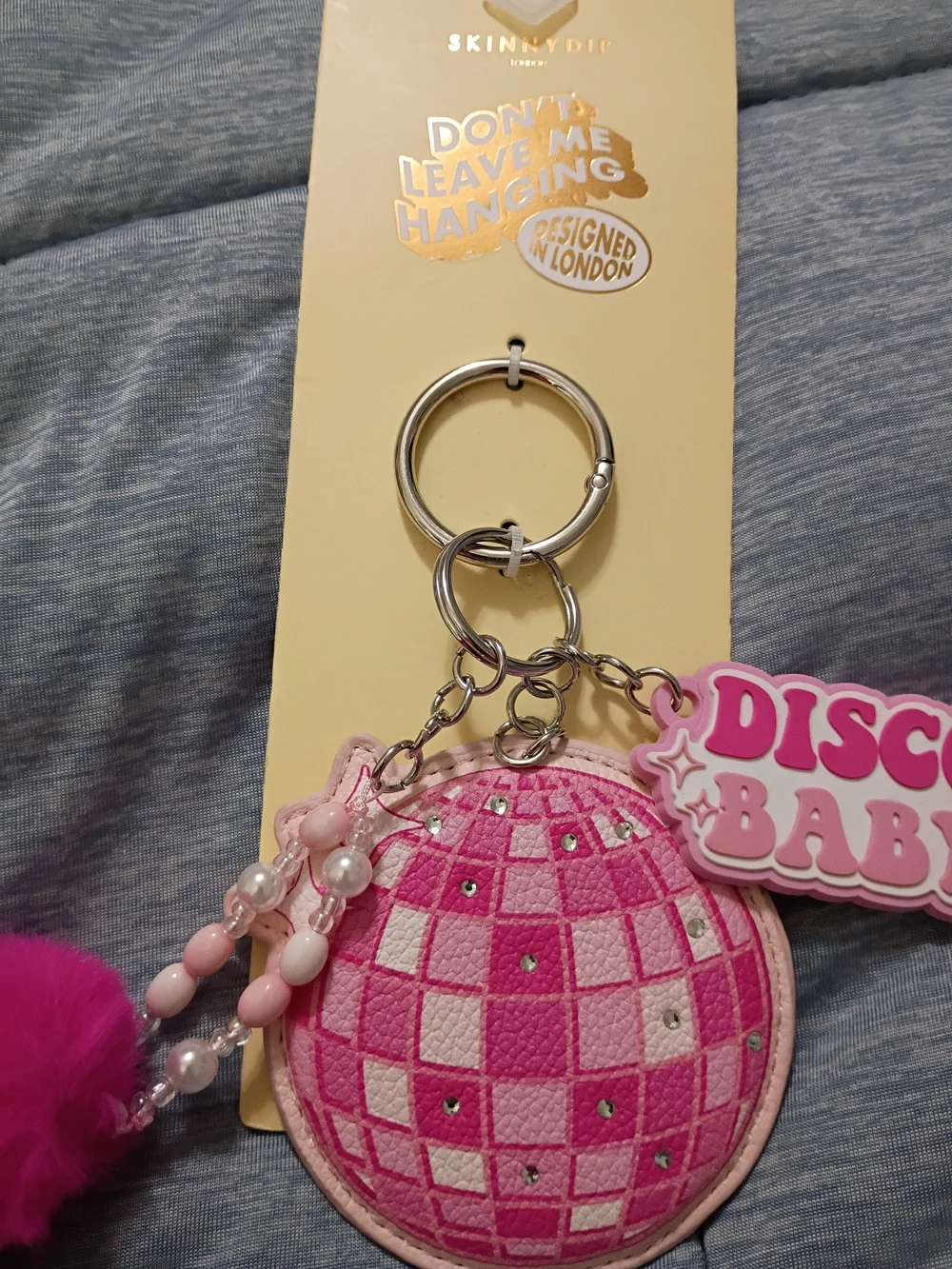 DISCO BABY Pink Pom Pom Keychain Charm